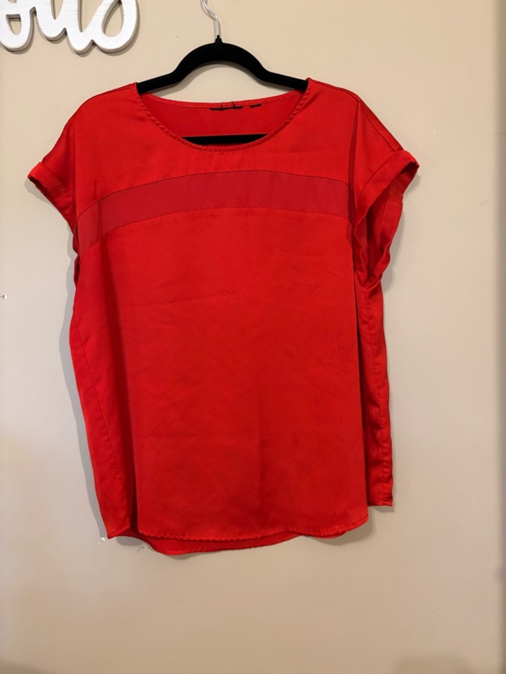 New York & Company Red Short Sleeve Blouse